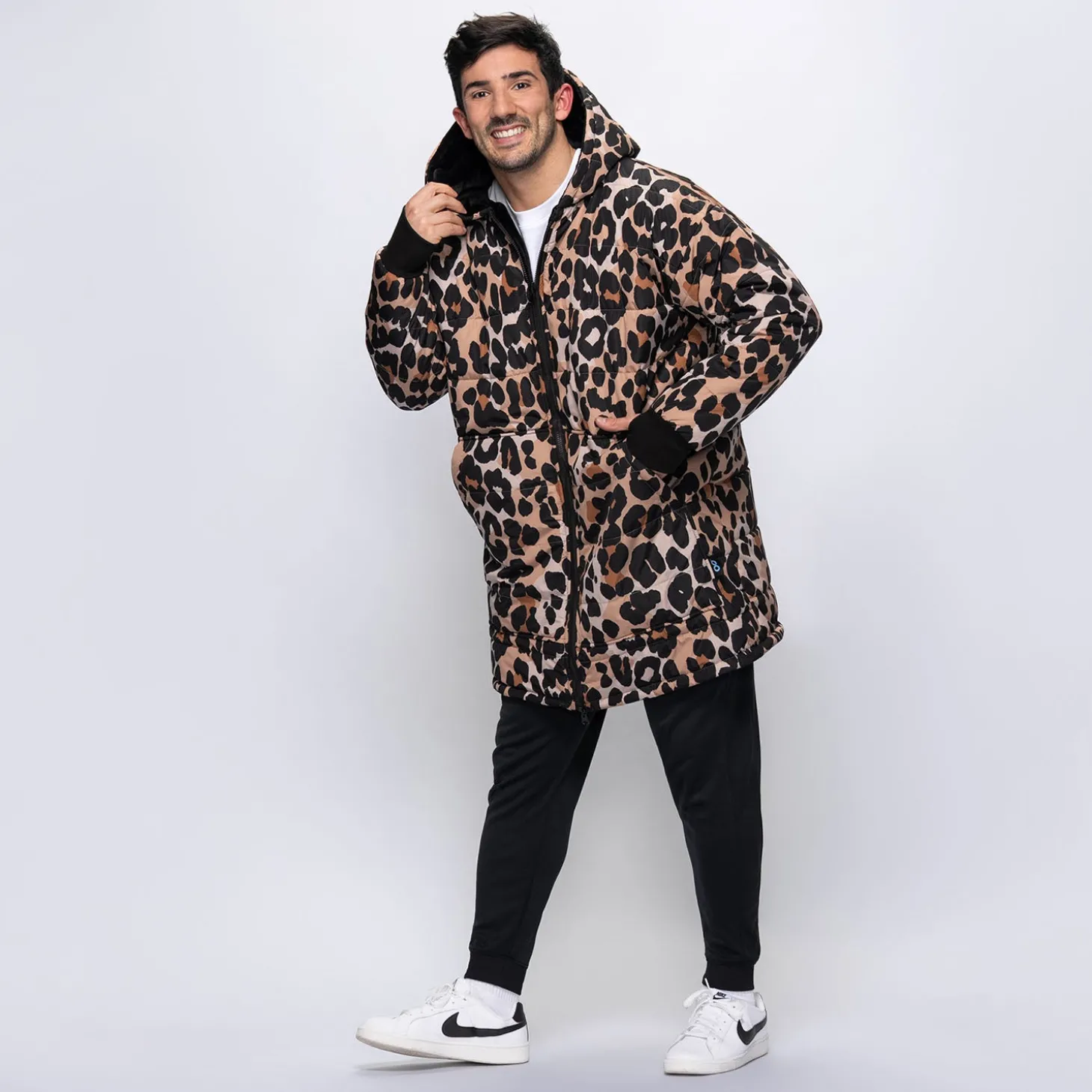 Leopard Print/Black Long Puffer Jacket