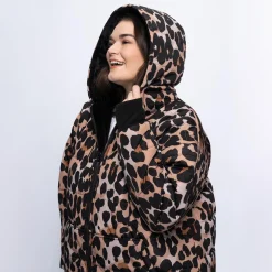 Leopard Print/Black Long Puffer Jacket