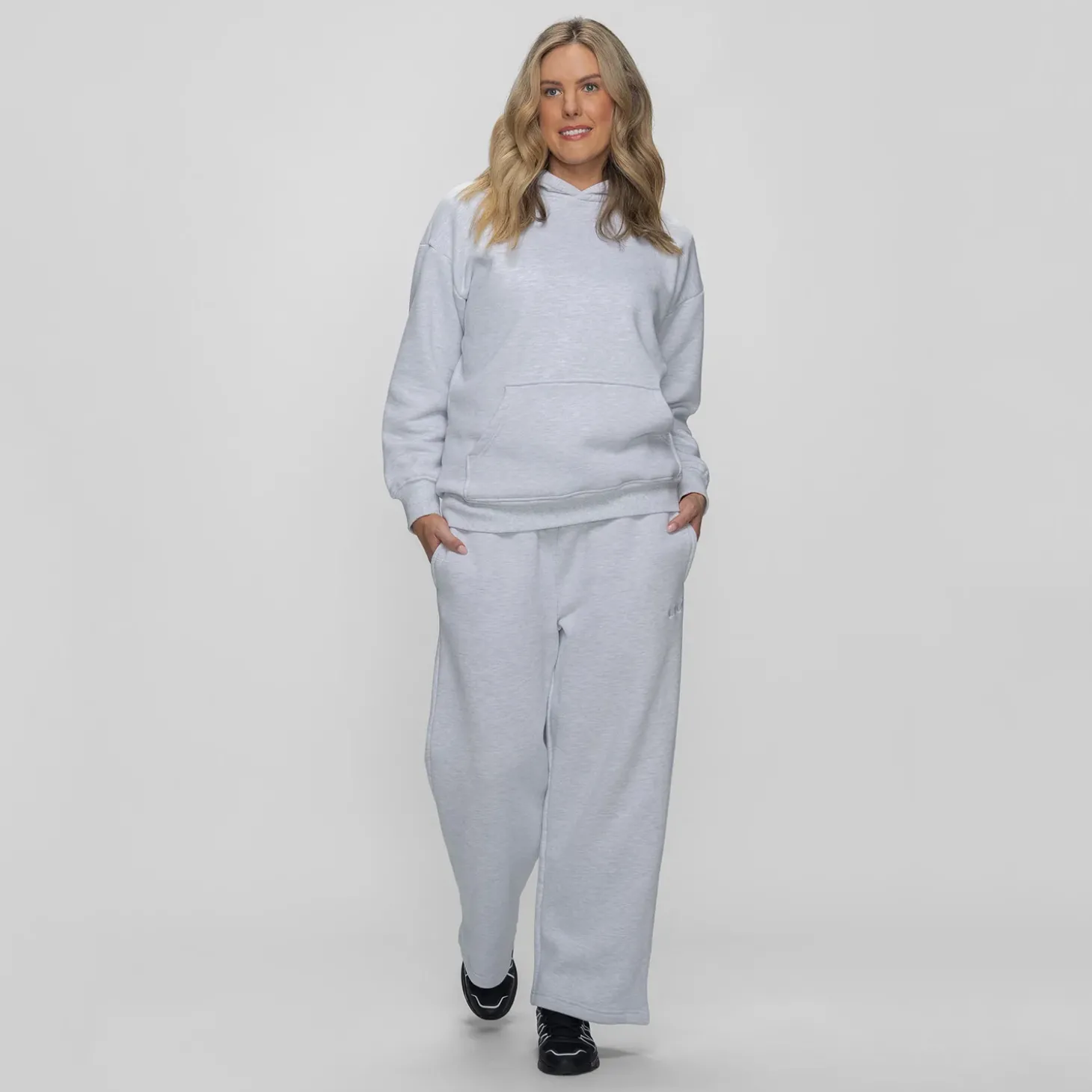 Light Grey Marle Fleece Wide Leg Trackpant