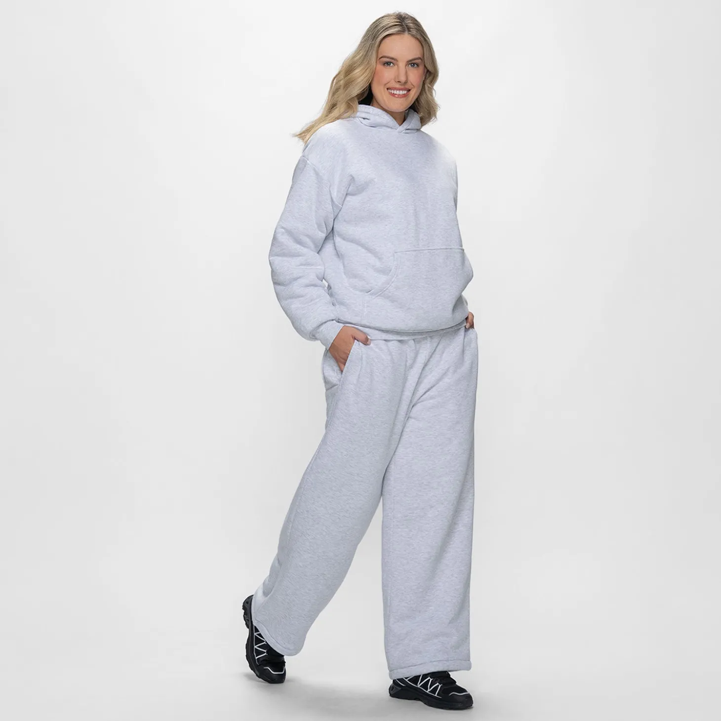 Light Grey Marle Sherpa Lined Wide Leg Trackpant