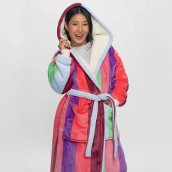 Multi Stripe Sherpa Dressing Gown