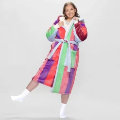 Multi Stripe Sherpa Dressing Gown