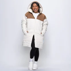 Off White Splice/Off White Long Puffer Jacket