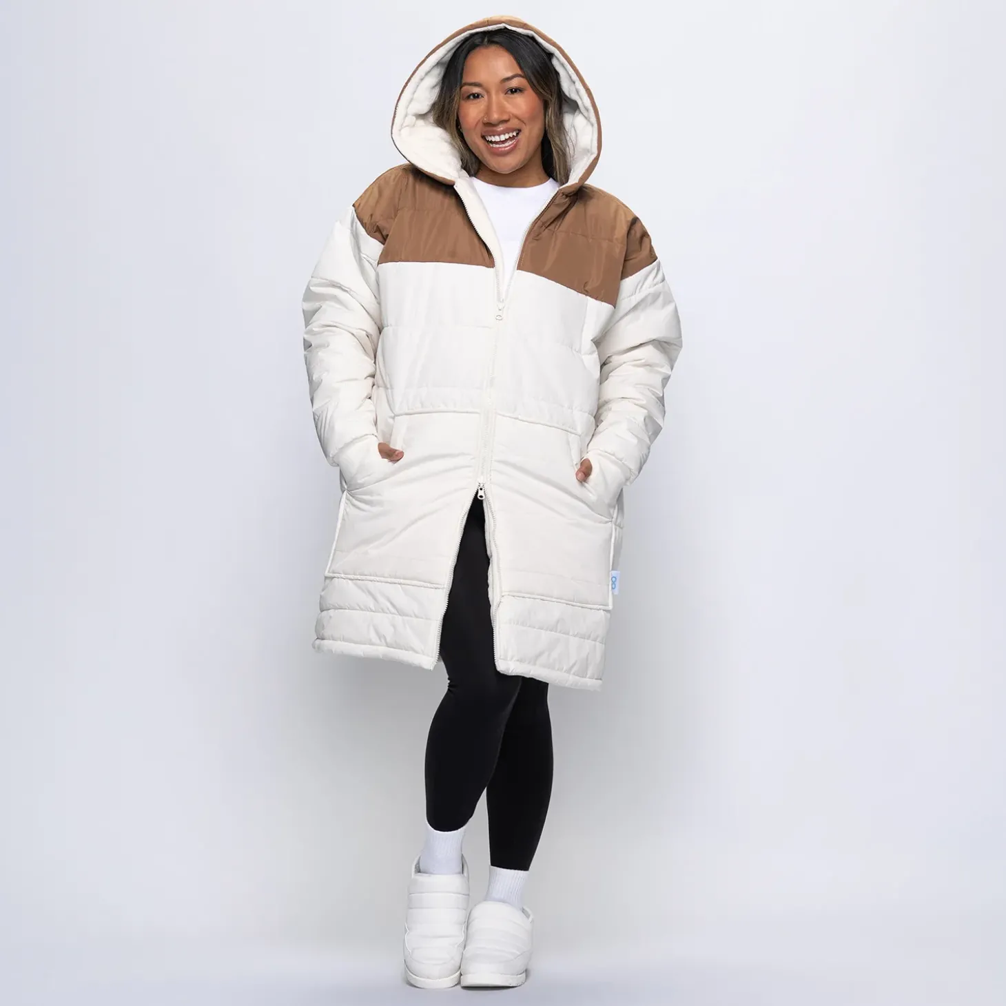 Off White Splice/Off White Long Puffer Jacket