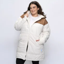 Off White Splice/Off White Long Puffer Jacket