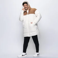 Off White Splice/Off White Long Puffer Jacket