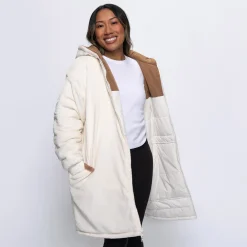 Off White Splice/Off White Long Puffer Jacket