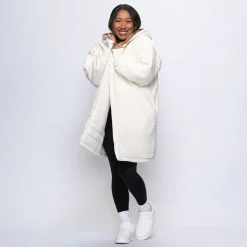 Off White Splice/Off White Long Puffer Jacket