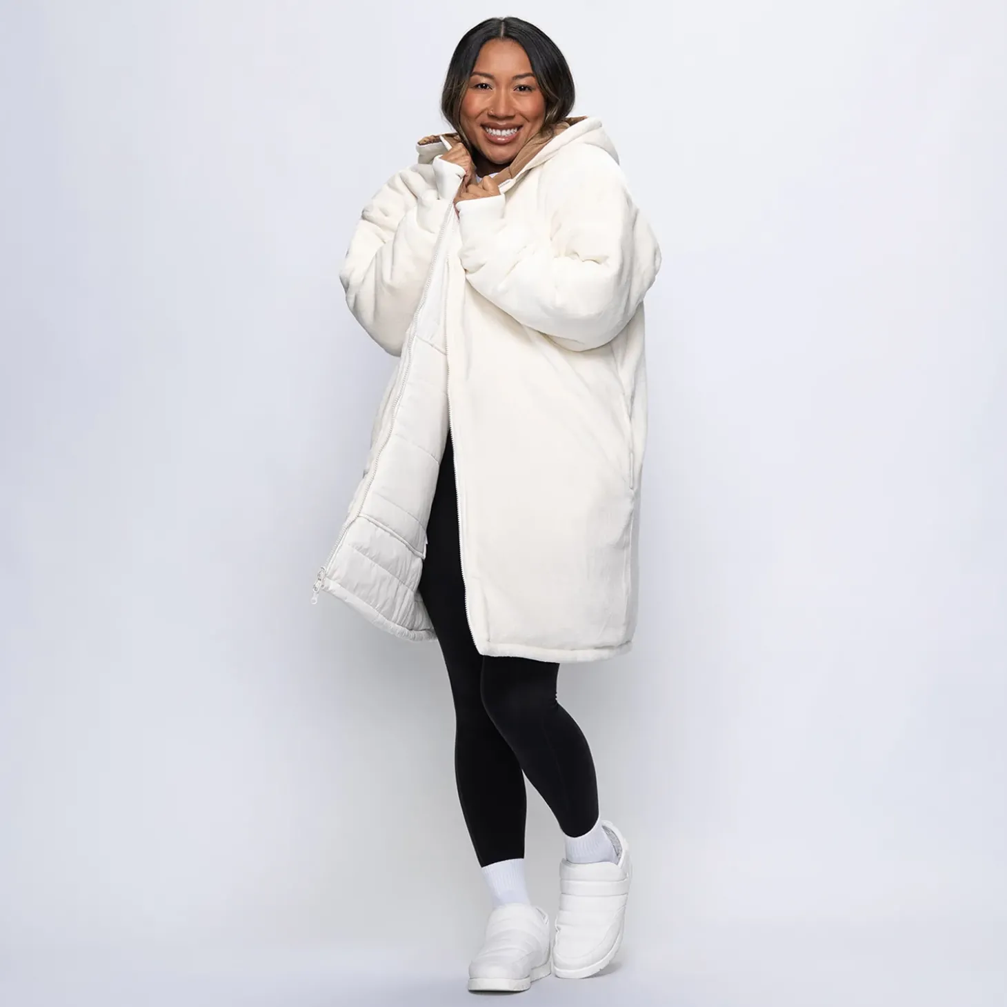 Off White Splice/Off White Long Puffer Jacket