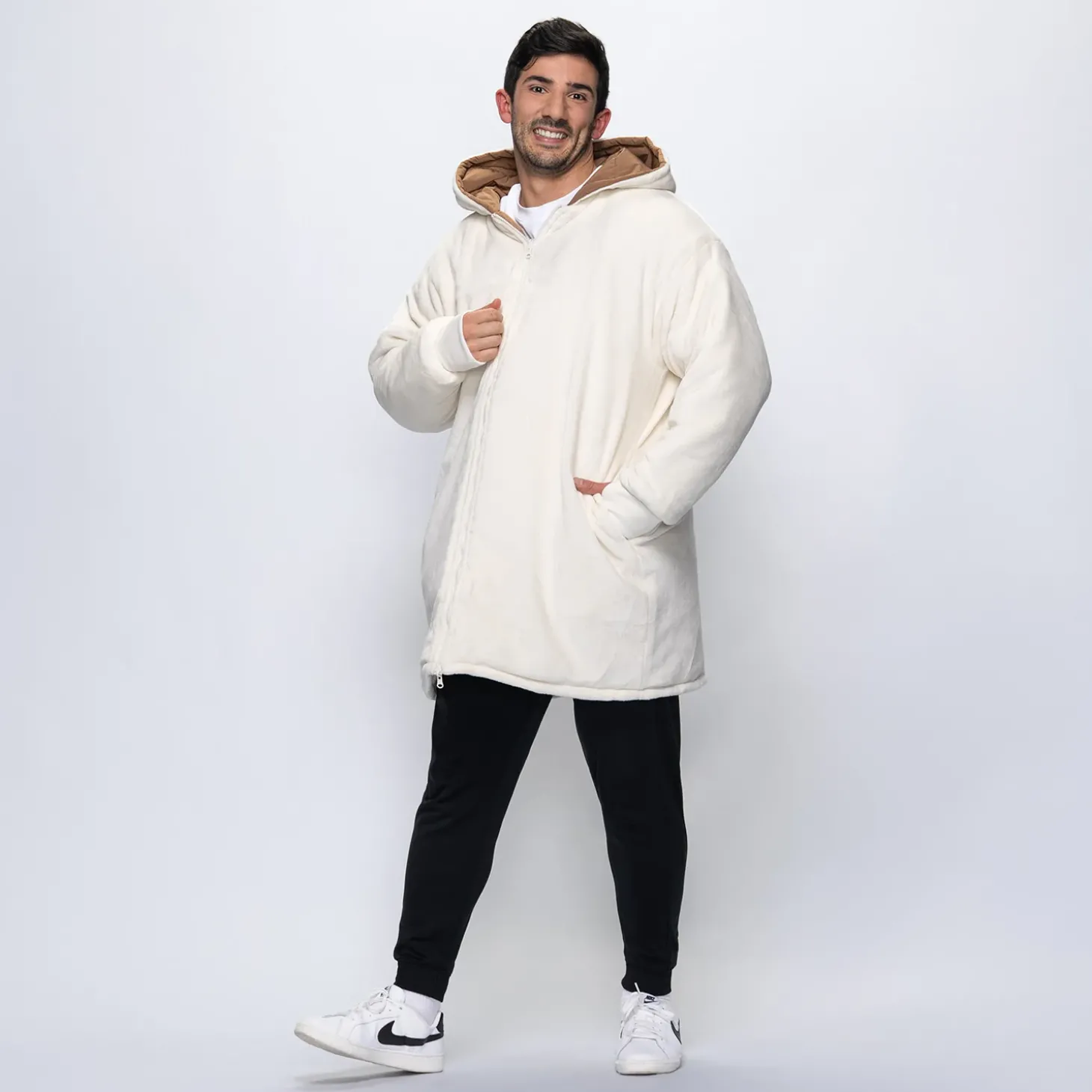 Off White Splice/Off White Long Puffer Jacket