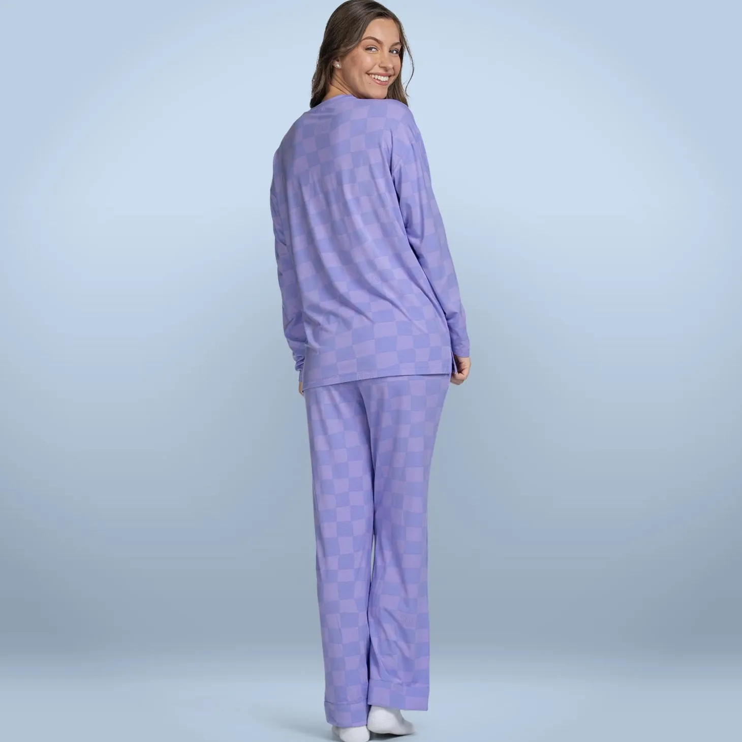 Purple Checker Cooling Long Sleeve PJ Top