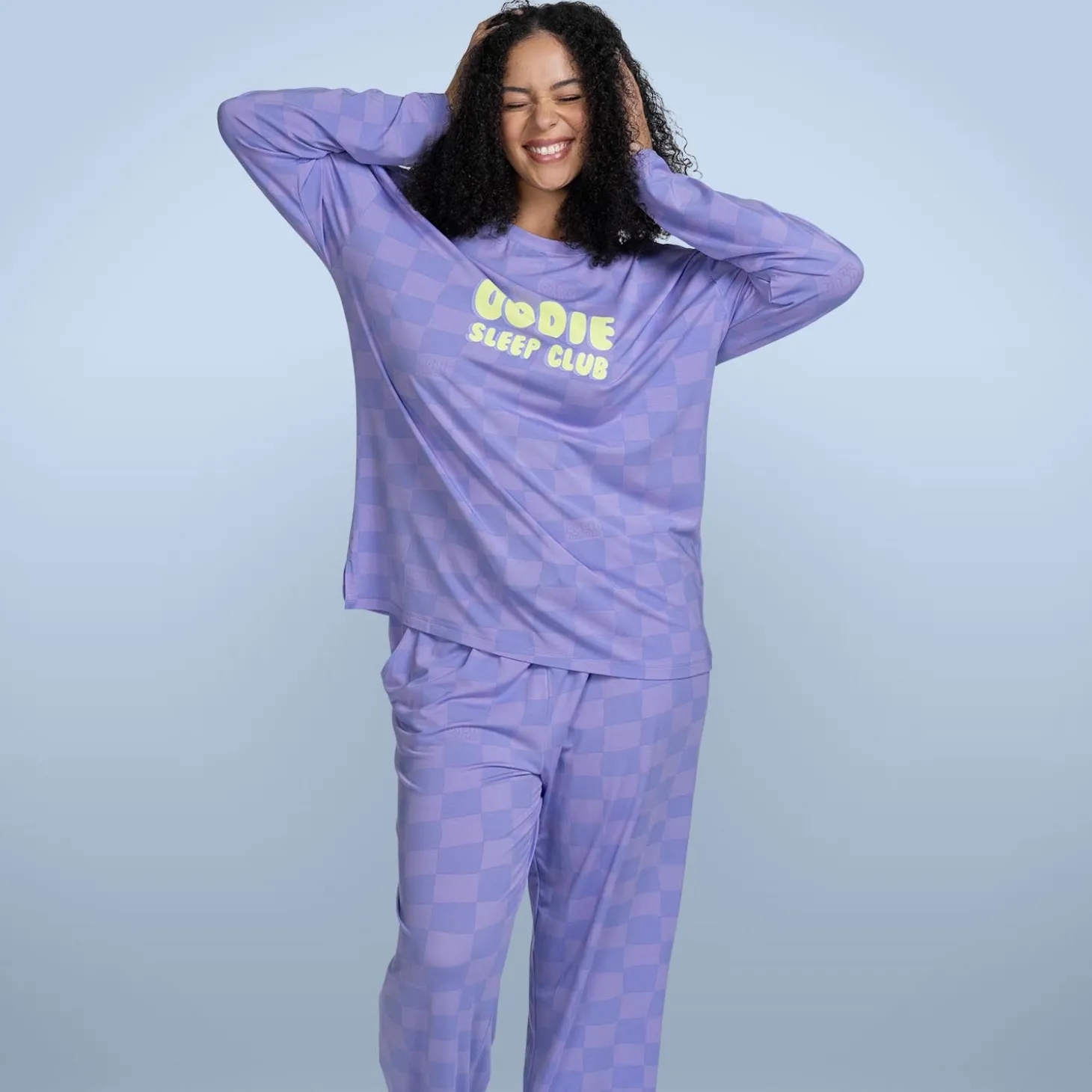 Purple Checker Cooling Long Sleeve PJ Top