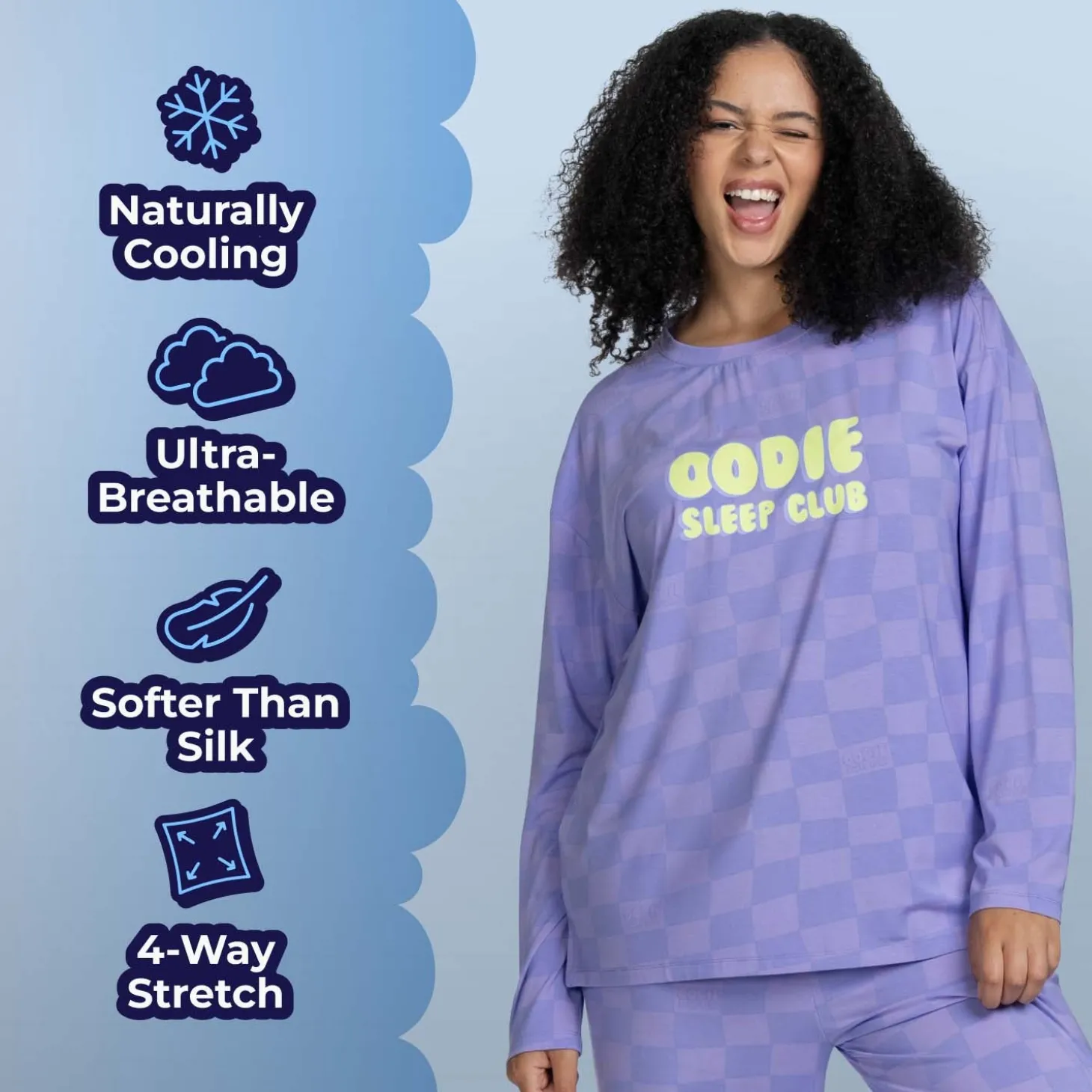 Purple Checker Cooling Long Sleeve PJ Top