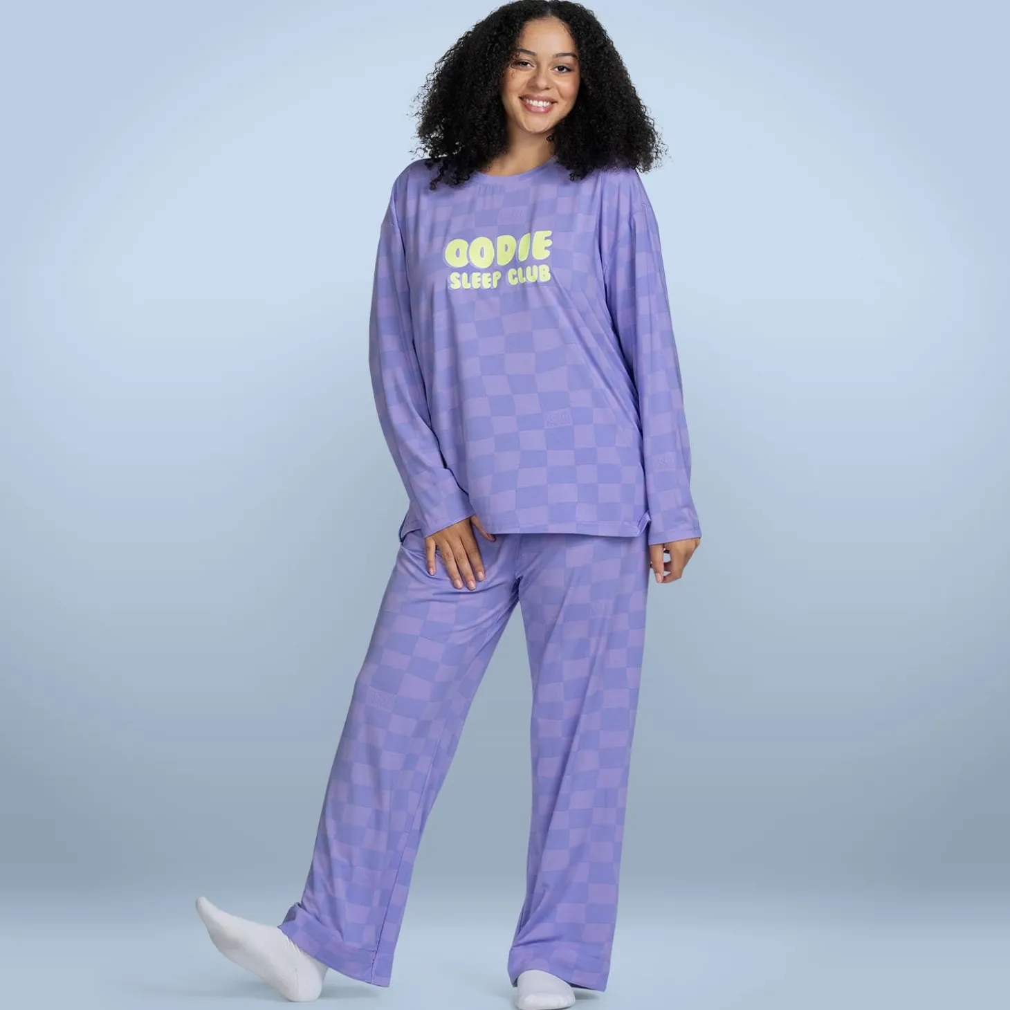 Purple Checker Cooling Long Sleeve PJ Top