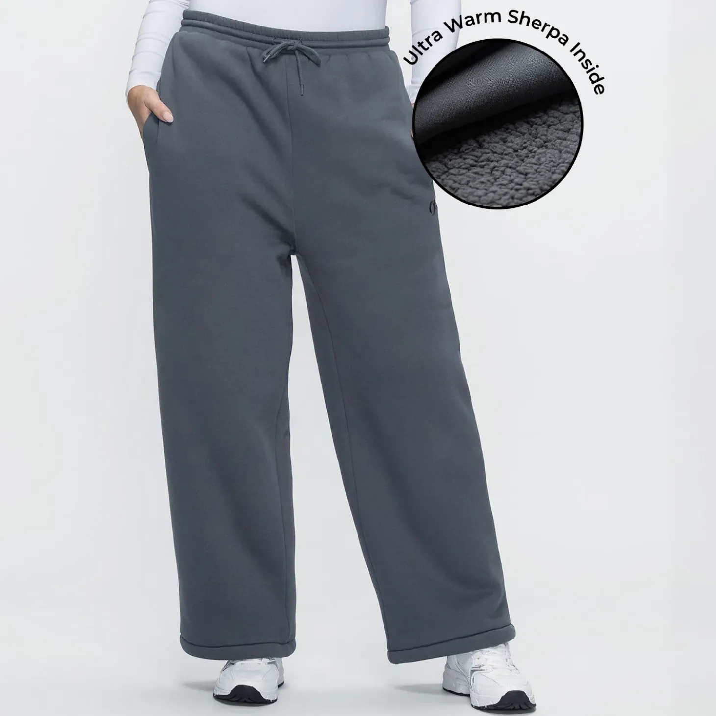 Slate Sherpa Lined Wide Leg Trackpant