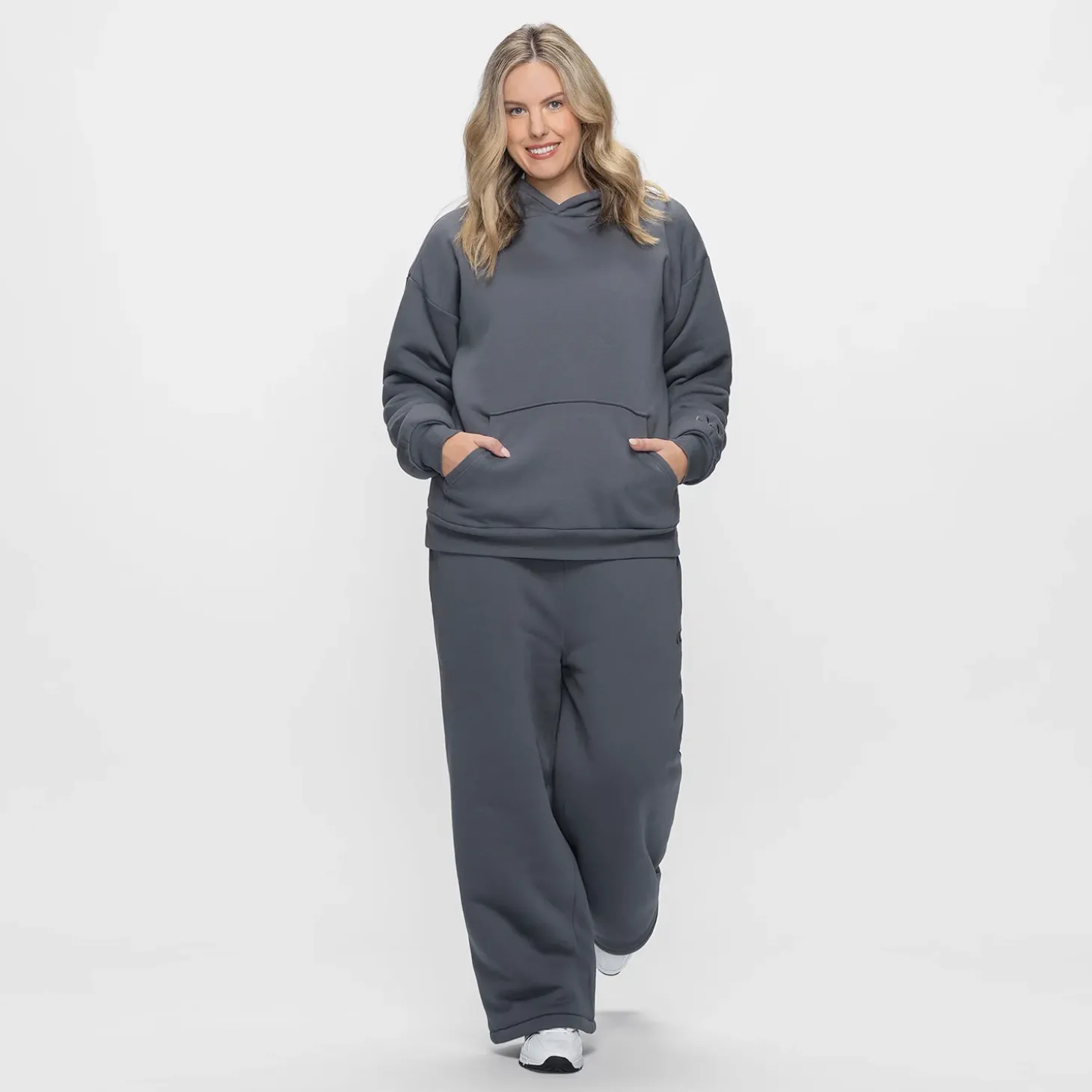 Slate Sherpa Lined Wide Leg Trackpant