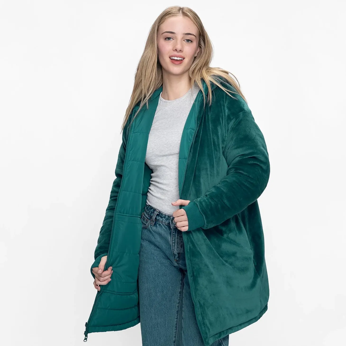 Teal Long Puffer Jacket